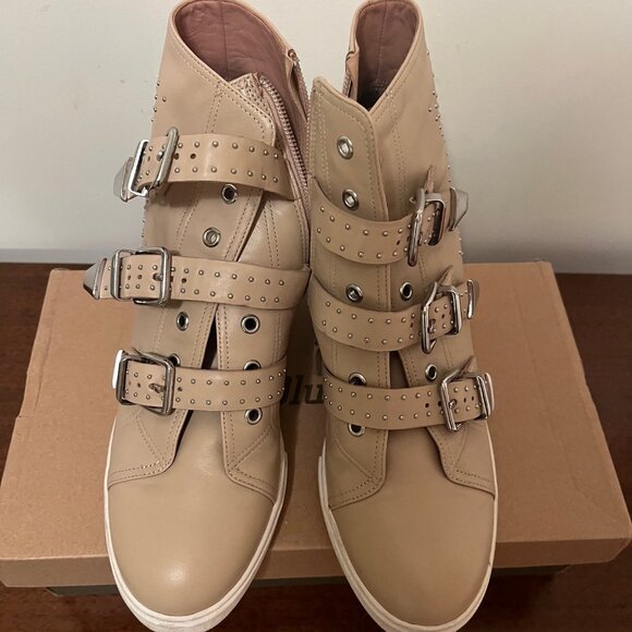 Paolo Size 8 Leather Moto Booties - Picture 1 of 6